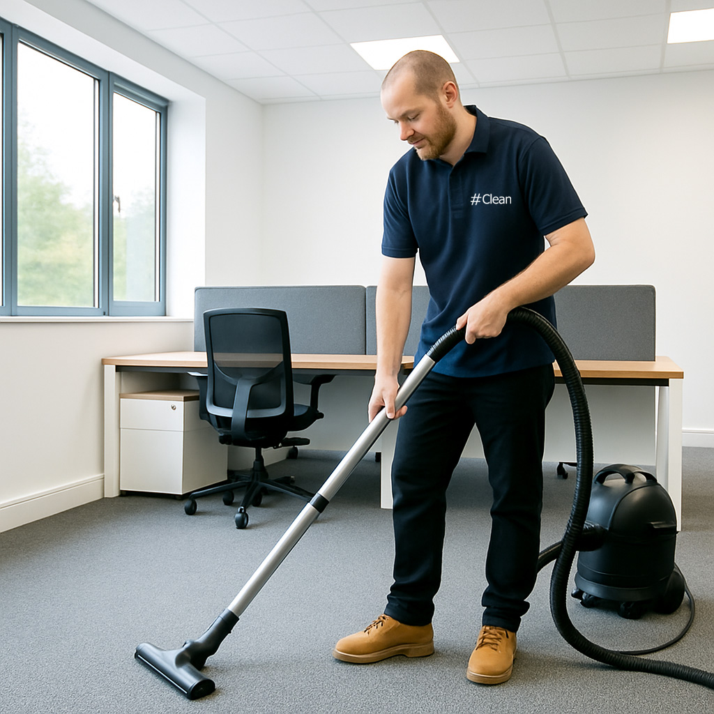 Male Vacuming Office Carpet