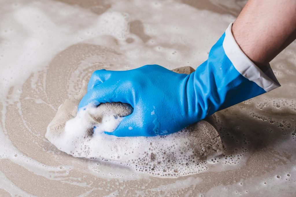 cleaning a tile floor