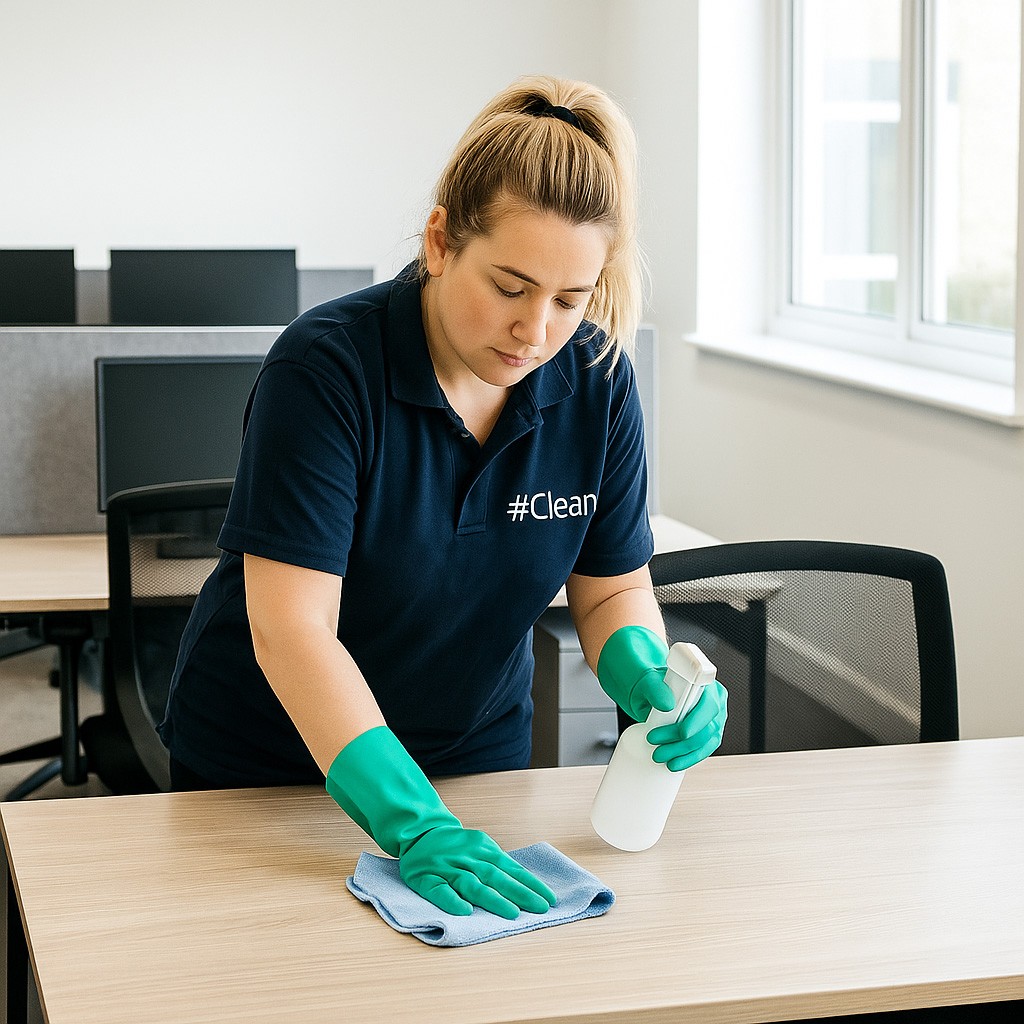 Office Cleaner Cleaning Desks