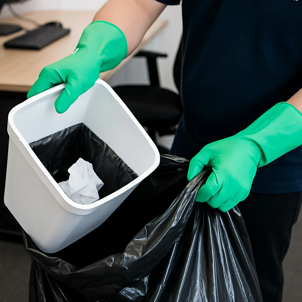 Office cleaner in brighton clearing a bin in Sussex