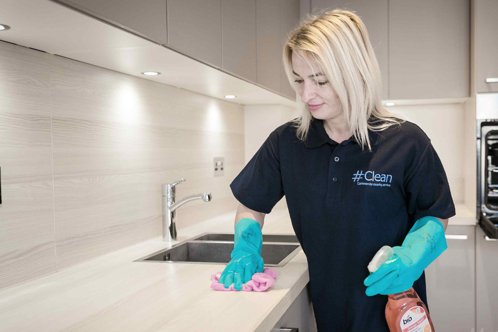 Kitchen surfaces sanitised during end of tenancy cleaning Guildford